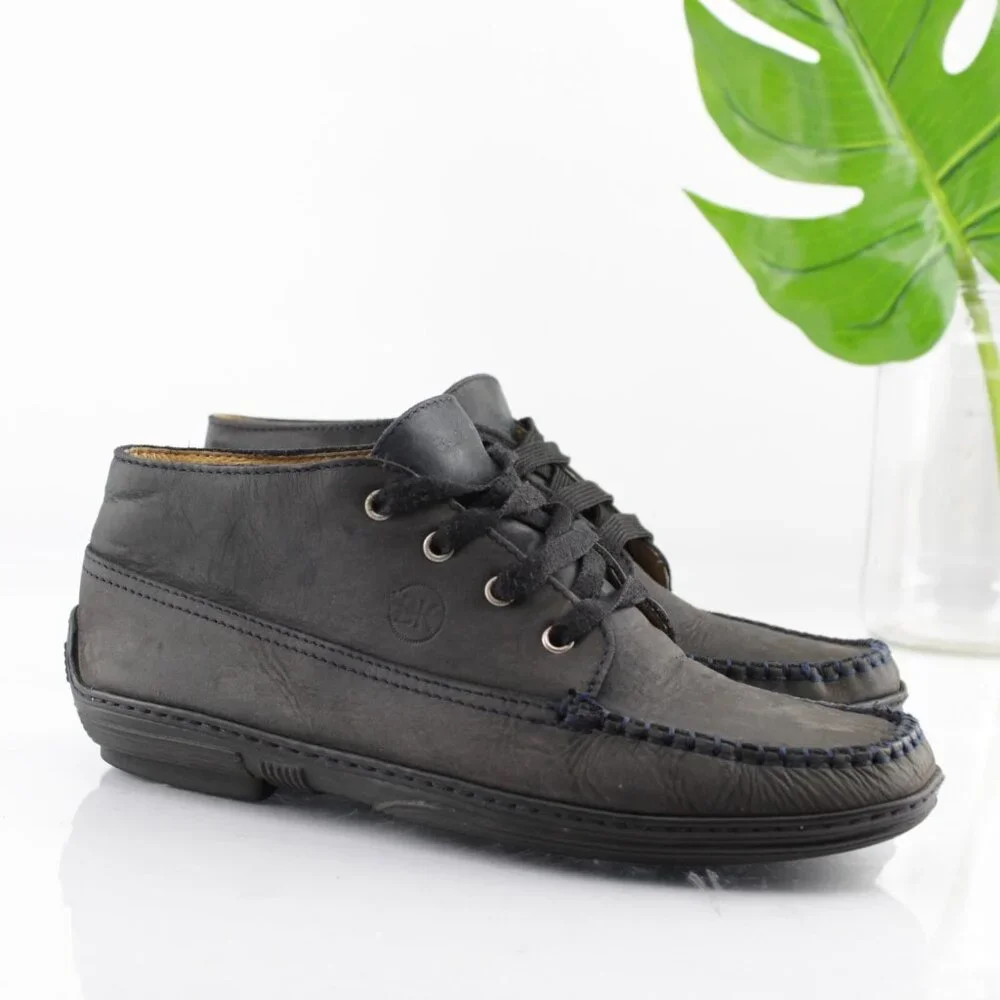 BiKey Womens Boot‎ Size 38 7 Black Leather Lace Up Moc Toe Casual Bootie Italy